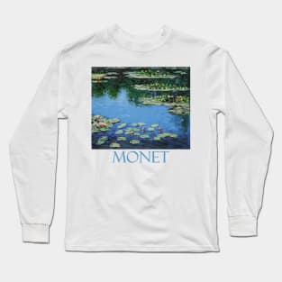 Waterlilies - Harmony in Blue by Claude Monet Long Sleeve T-Shirt